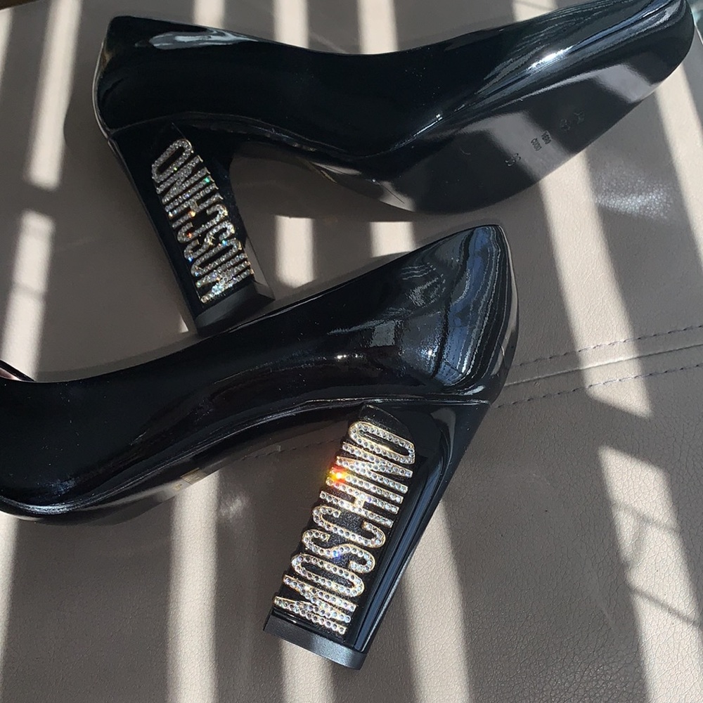 Moschino Patent Leather Crystal Logo Pumps - Picture 11 of 11